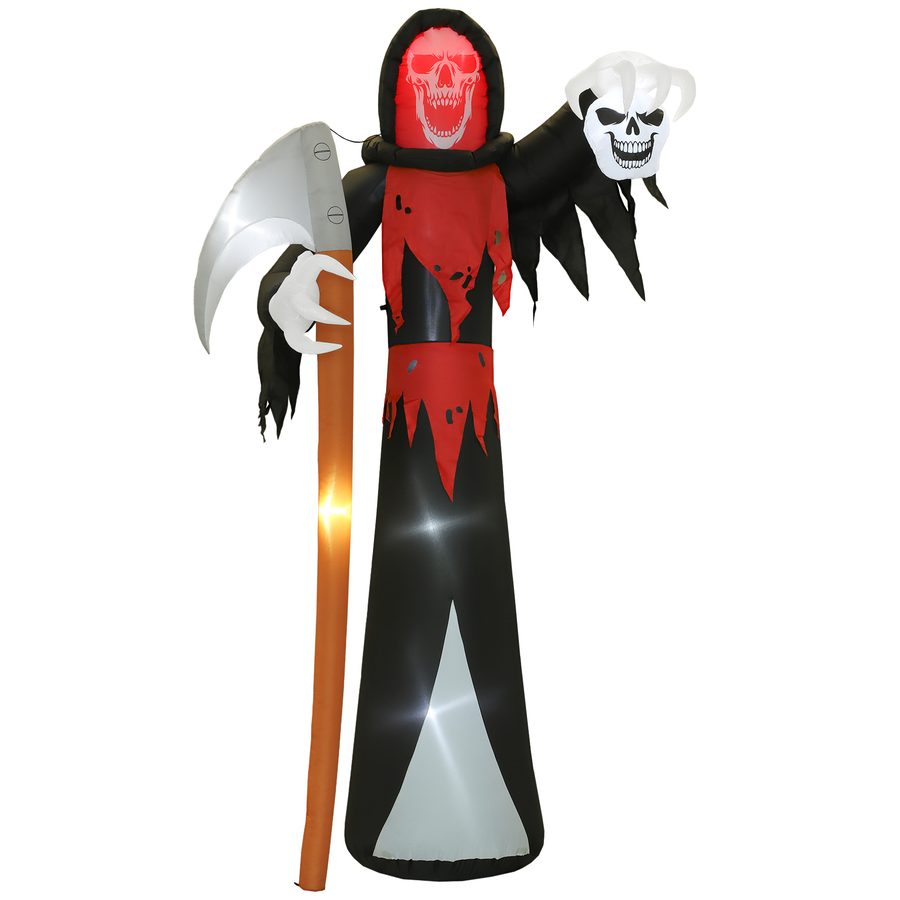 Outsunny Halloween-Dekoration 3,7 m riesiger Sensenmann mit LED-Beleuchtung Leuchtende Luftfigur Deko selbstaufblasend für Outdoor, IP44   Aosom von Outsunny