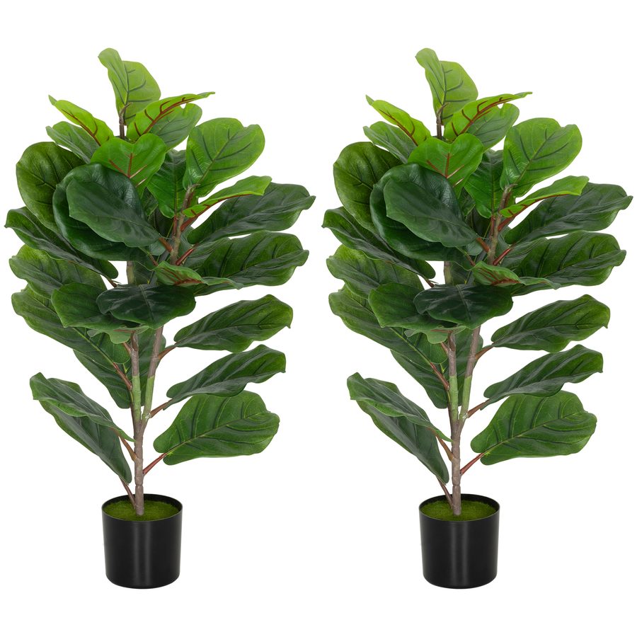 HOMCOM Set mit 2 künstlichen Innenpflanzen 80 cm, Ficus-Baum künstlich mit Kunststofftopf und Flocken, künstliche grüne Pflanze Dekoration für Zuhause, Büro, Wohnzimmer, Schlafzimmer   Aosom von HOMCOM