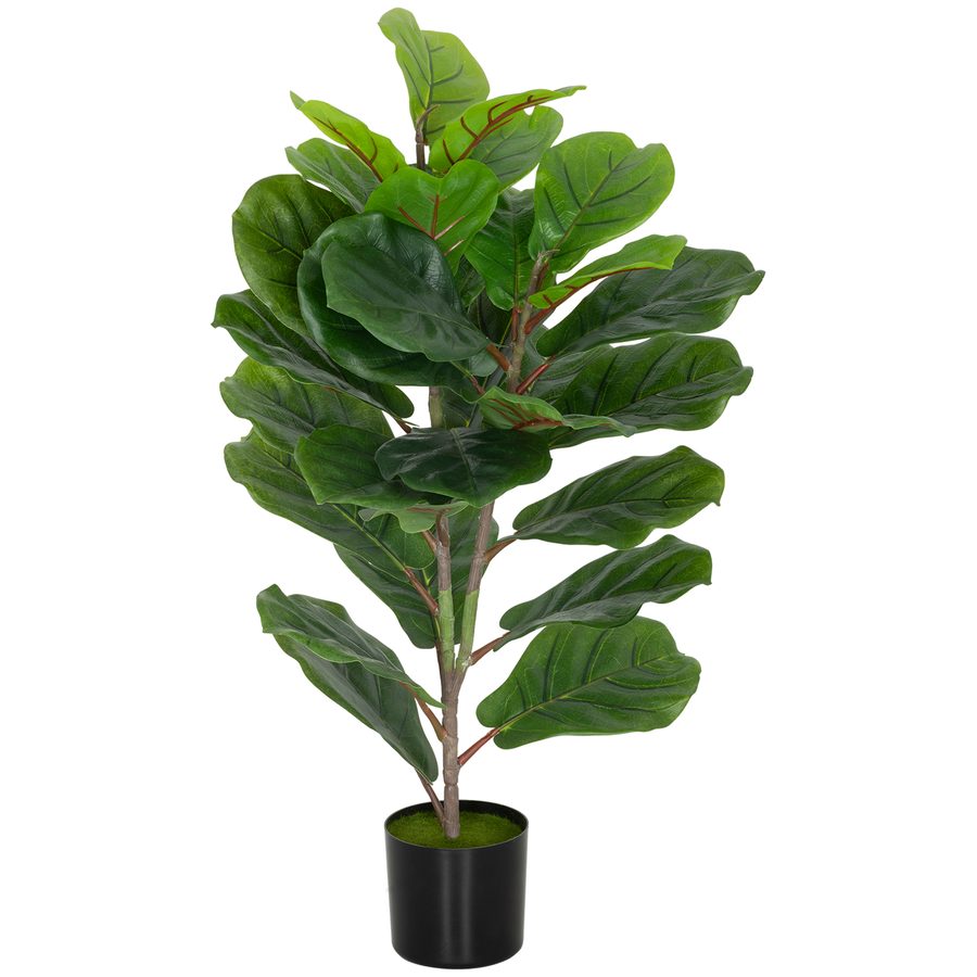 HOMCOM Künstliche Ficus Lyrata Pflanze 80 cm hoch, Realistische Kunstpflanze für Innenräume mit Topf, Dekoration für Zuhause und Büro, Grün   Aosom von HOMCOM