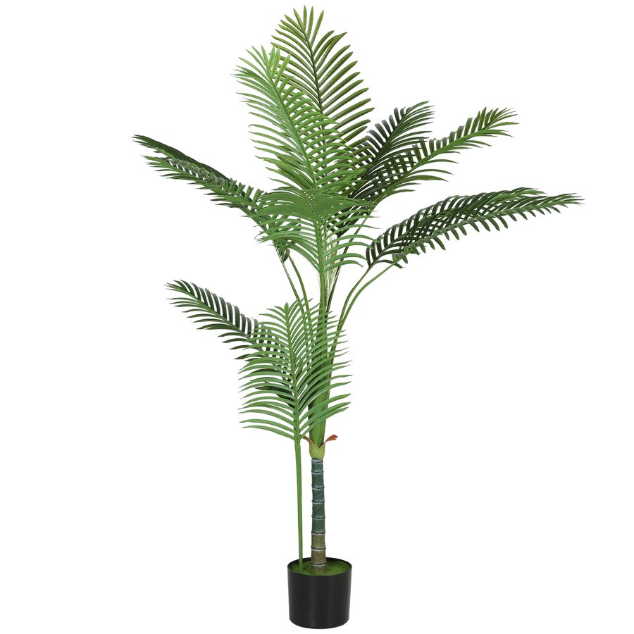 HOMCOM Künstliche Zimmerpflanze 150 cm, Areca-Palme Künstlicher Baum mit Kunststofftopf und Flockung, PE-Blätter, künstliche grüne Pflanze Dekoration für Büro, Wohnzimmer, Schlafzimmer   Aosom von HOMCOM