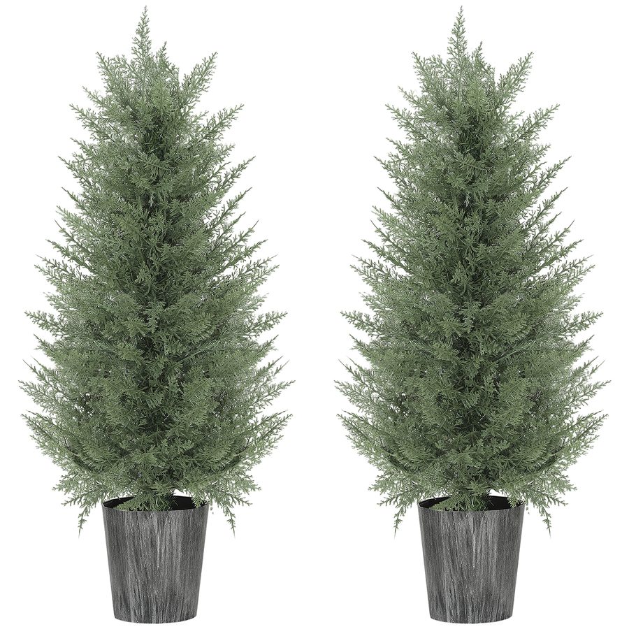 HOMCOM 2er Set Künstliche Zypressenbäume groß 90cm Kunstpflanze, Plastik Künstliche Pflanzen im Topf, Kunstbaum Fake Plant wie echt für Wohnzimmer Schlafzimmer Büro Garten Moderne Dekoration Geschenk   Aosom von HOMCOM