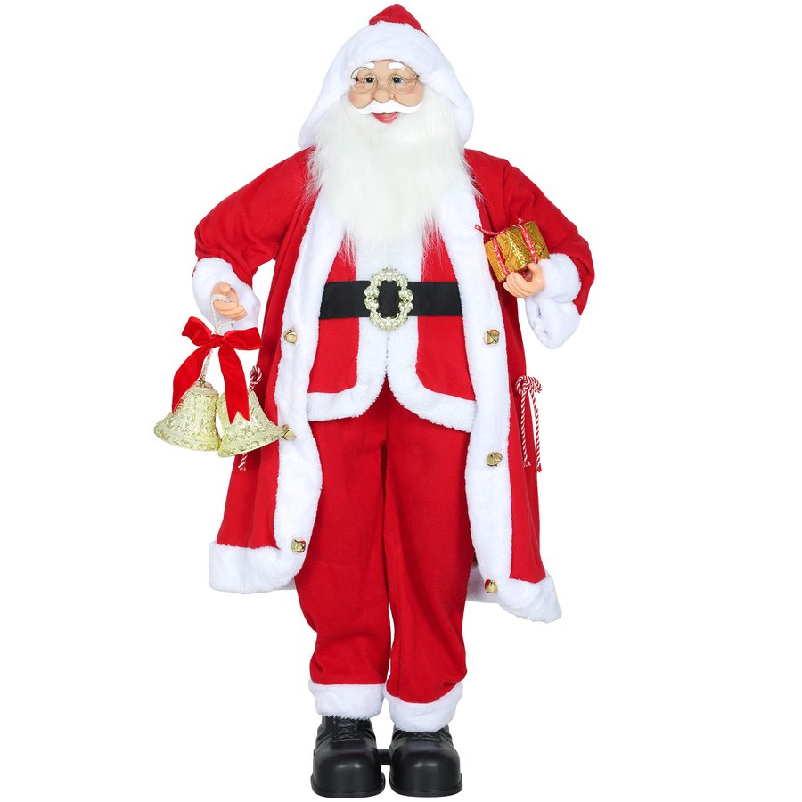 HOMCOM Weihnachtsmann 1,15 m stehende Weihnachtsmann mit Geschenk- und Weihnachtsglocken, Klassische Weihnachtsdekoration mit Soundfunktion, Indoor, Rot   Aosom von HOMCOM