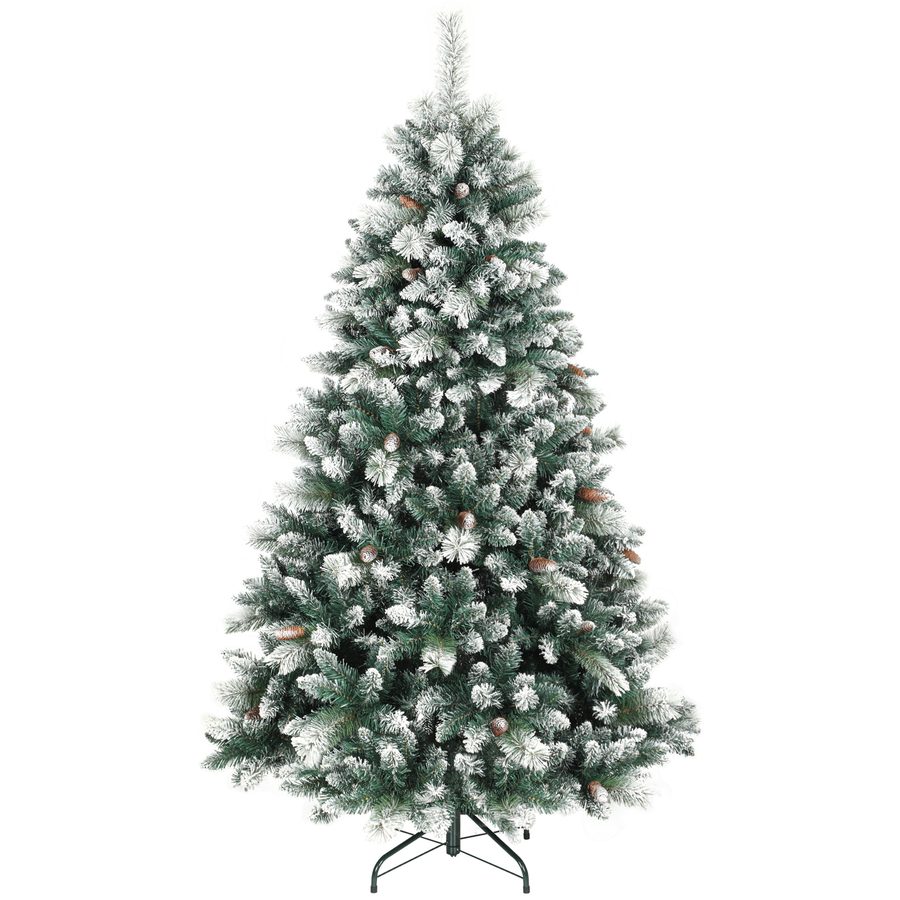 HOMCOM Künstlicher Weihnachtsbaum 180 cm künstlich Tannenbaum mit Schnee, 1000 Spitzen 34 Tannenzapfen Christbaum mit Breite Basis Weihnachtsdeko inkl. Metallständer für drinnen   Aosom von HOMCOM