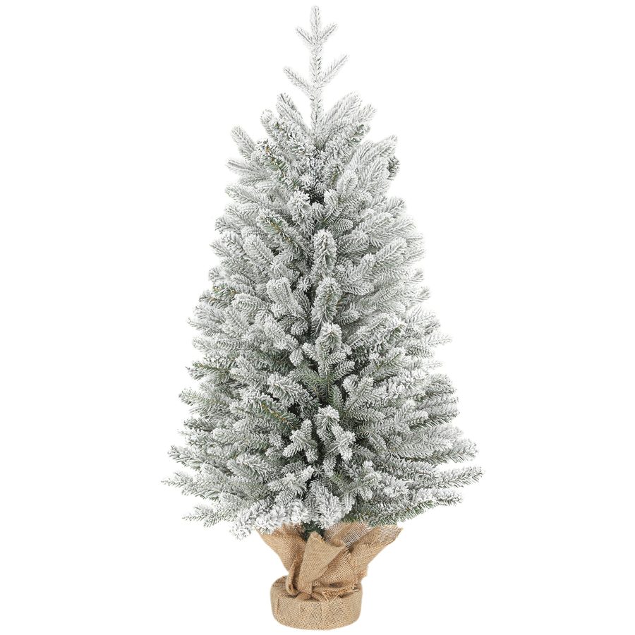 HOMCOM Mini Künstlicher Weihnachtsbaum 90 cm künstlich Tannenbaum mit Schnee, 486 Spitzen Zementbasis Christbaum mit Leinenbezug Weihnachtsdeko für drinnen Büro Wohnzimmer   Aosom von HOMCOM