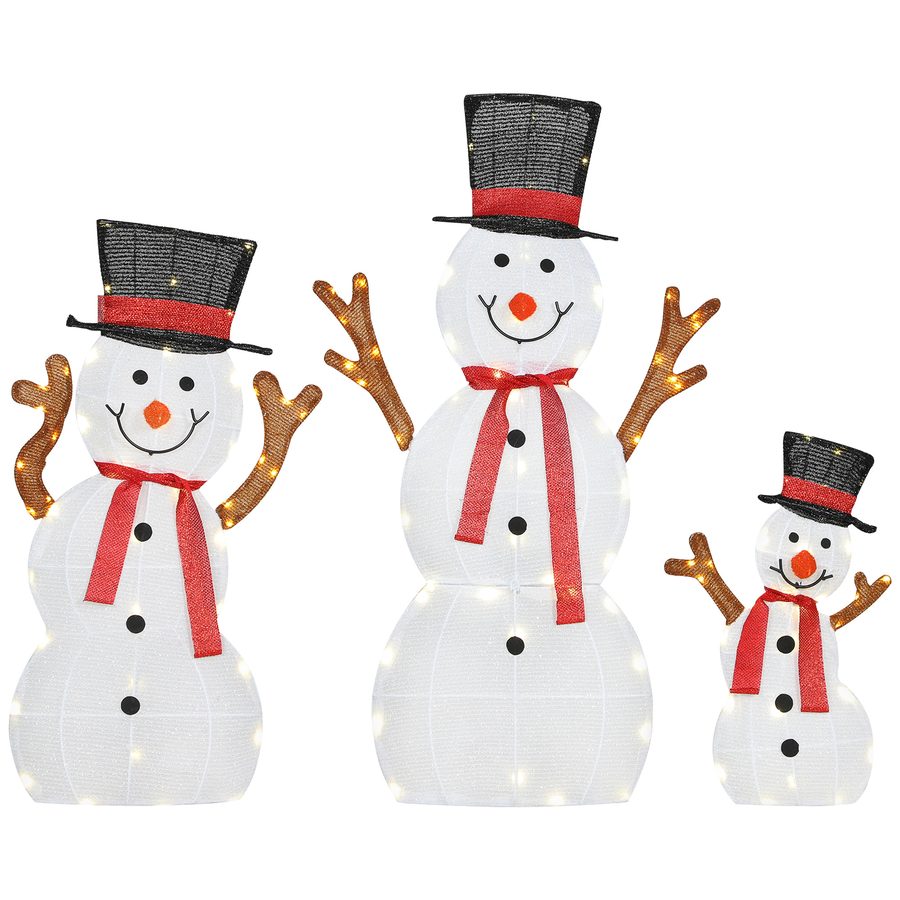 Outsunny 3-teilige Weihnachtsdeko Schneemann-Familie 91,5 cm mit LED Licht Weihnachtsfigur, Weihnachtsdekoration mit Stahlrahmen, Spannbändern Weihnachtsbeleuchtung für Indoor & Outdoor IP44   Aosom von Outsunny