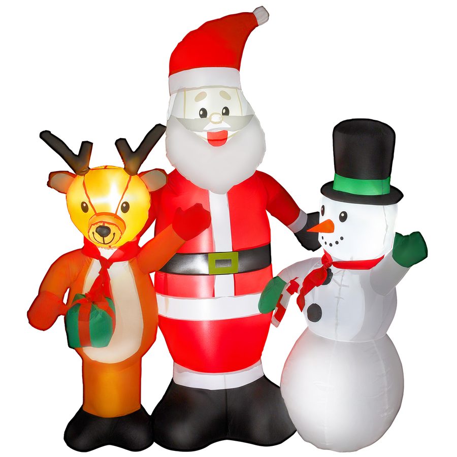 Outsunny Aufblasbarer Weihnachtsmann 150 cm mit Rentier und Schneemann, aufblasbare Weihnachtsdekoration mit LED-Lichtern, elektrisches Gebläse für Außen, Garten, Rasen   Aosom von Outsunny