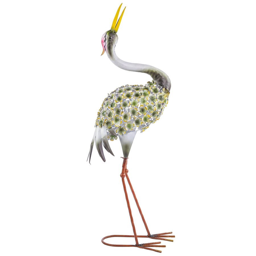 Outsunny Gartenskulpturen, Reiher-Skulptur aus Metall, Vogelstatuen 71 cm, für Hof, Teich, Terrasse, Grün   Aosom von Outsunny