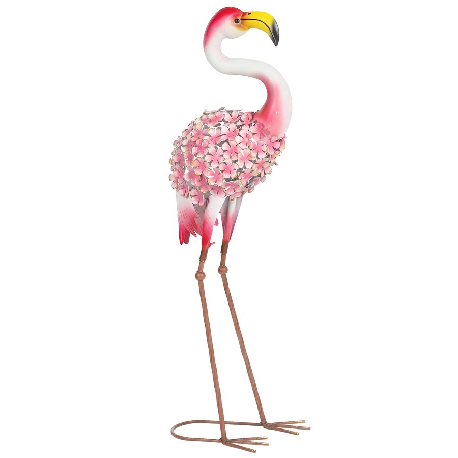 Outsunny Gartenfigur Flamingo, Vogel-Skulptur aus Metall mit floralen Federn, Außendekoration mit Befestigungsankern für Garten, Terrasse oder Landschaft, Rot   Aosom von Outsunny