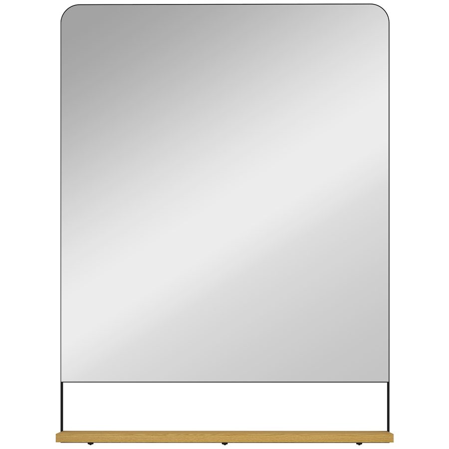 HOMCOM Wandspiegel 80 x 60 cm mit Holzablage, moderner hängender rechteckiger Spiegel mit Metallrahmen für Diele, Wohnzimmer, Badezimmer, Schlafzimmer, schwarz   Aosom von HOMCOM