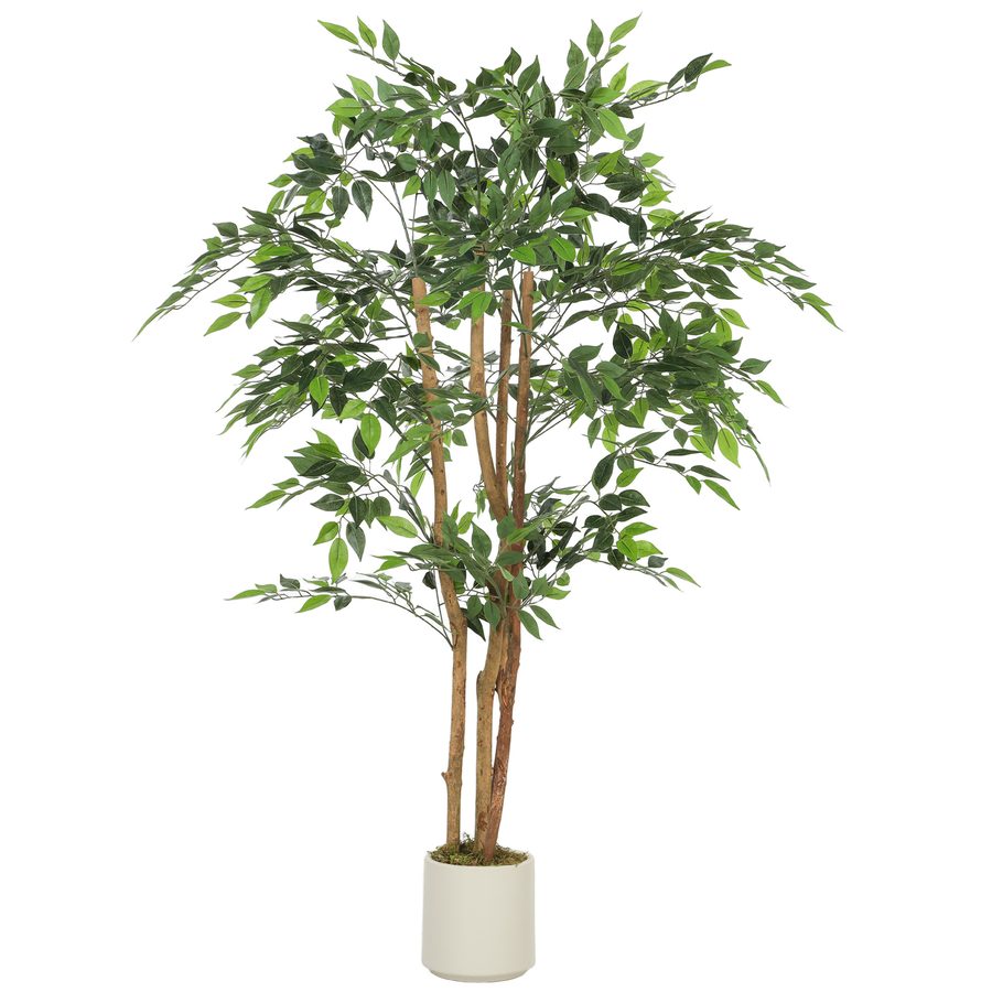 HOMCOM Künstlicher Banyanbaum 150 cm Kunstpflanze mit Massivholzstamm, Topf, künstliche Pflanze Plastik wie echt Deko für Wohnzimmer Schlafzimmer Büro Garten   Aosom von HOMCOM