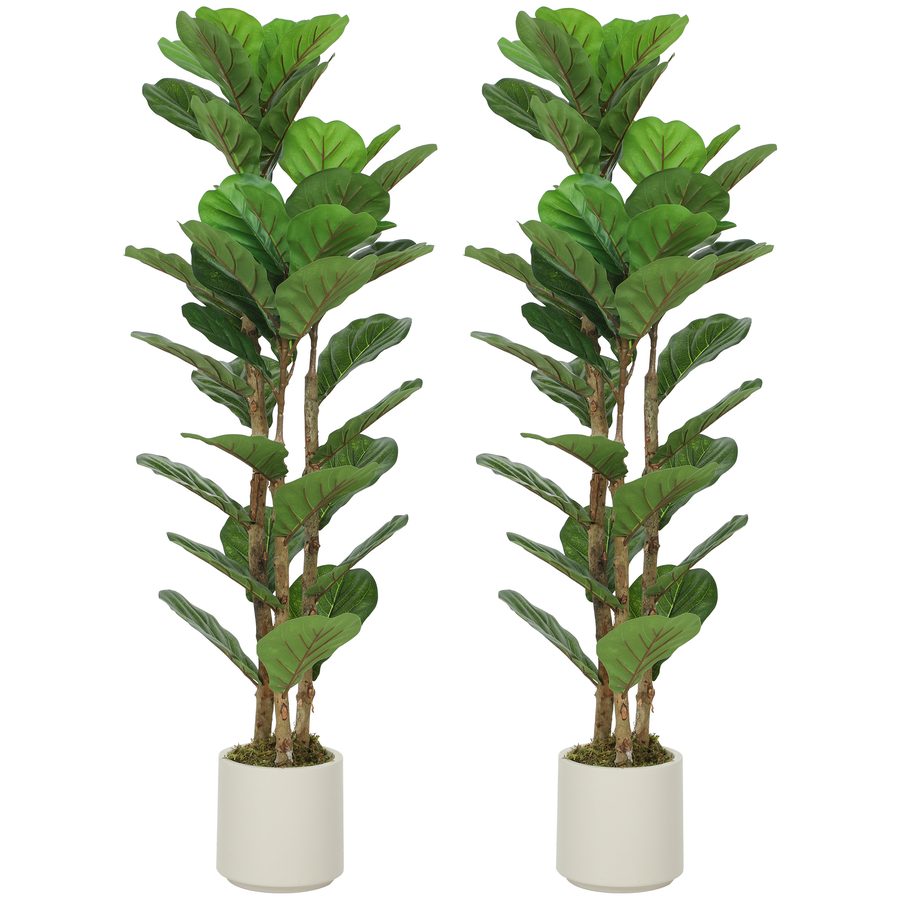 HOMCOM 2er-Set künstliche Zimmerpflanzen 120 cm Geigenfeige, 45 Blätter, Kunststofftopf und Massivholzstamm, grüne Deko für Zuhause, Büro, Wohnzimmer   Aosom von HOMCOM