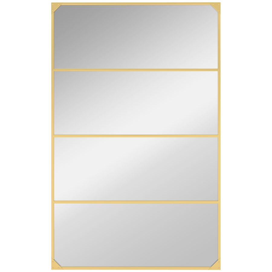 HOMCOM Wandspiegel im Sprossenfenster-Stil, rechteckig, industrieller Look, horizontal oder vertikal mit 4 Haken, goldfarbenes Metall - 109 x 69 cm   Aosom von HOMCOM