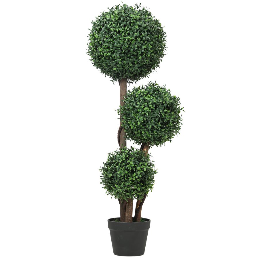 HOMCOM Künstliche Buchsbaumkugel groß 100cm dreikugelig Kunstpflanze, Plastik Künstliche Pflanze mit Holzstamm im Topf, Fake Plant wie echt für Wohnzimmer Schlafzimmer Büro Garten Dekoration Geschenk   Aosom von HOMCOM