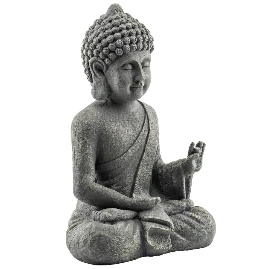 Outsunny Gartenskulptur, sitzender Buddha aus Magnesiumoxid, spirituelle Dekoration für Innen und Außen, Garten, Terrasse, Hof, Dunkelgrau   Aosom von Outsunny