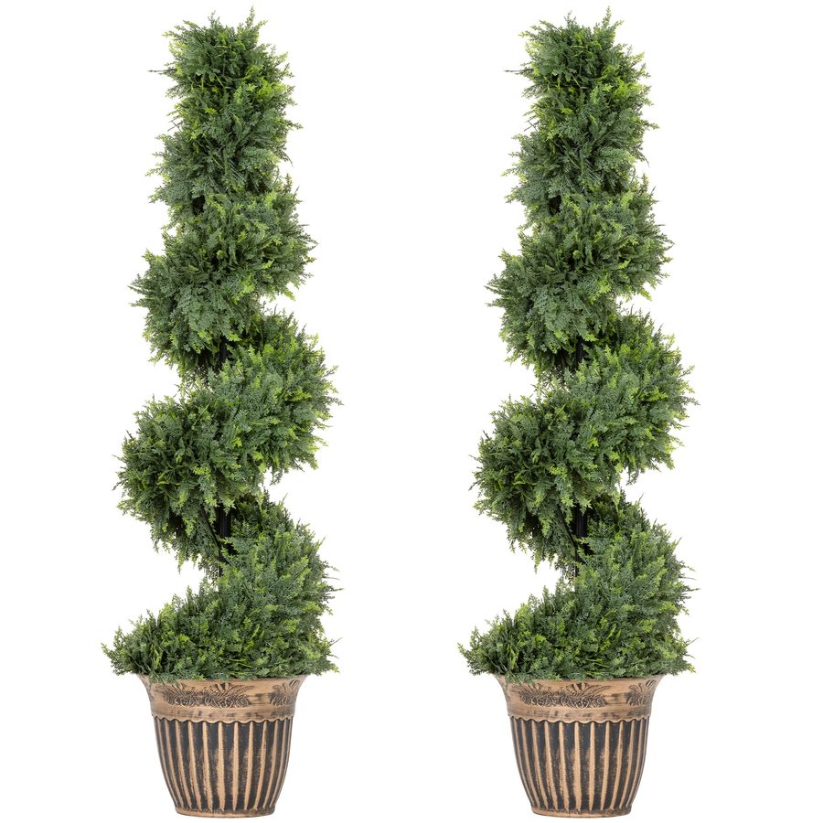 HOMCOM 2er Set Künstliche Zypresse 120cm Spirale Kunstpflanze, Plastik Künstliche Pflanzen im Topf, Kunstbaum Fake Plant wie echt für Wohnzimmer Schlafzimmer Büro Garten Moderne Dekoration Geschenk   Aosom von HOMCOM