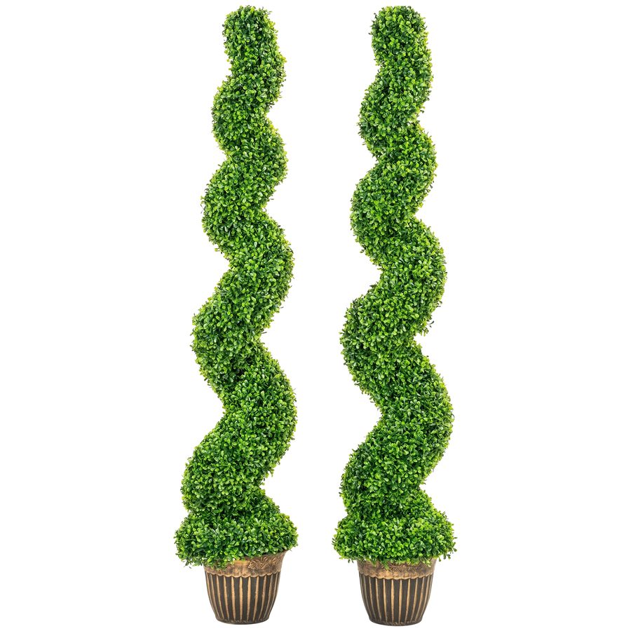 HOMCOM 2er Set Künstliche Buchsbaum 150cm Spirale Kunstpflanze, Plastik Künstliche Pflanzen im Topf, Kunstbaum Fake Plant wie echt für Wohnzimmer Schlafzimmer Büro Garten Moderne Dekoration Geschenk   Aosom von HOMCOM
