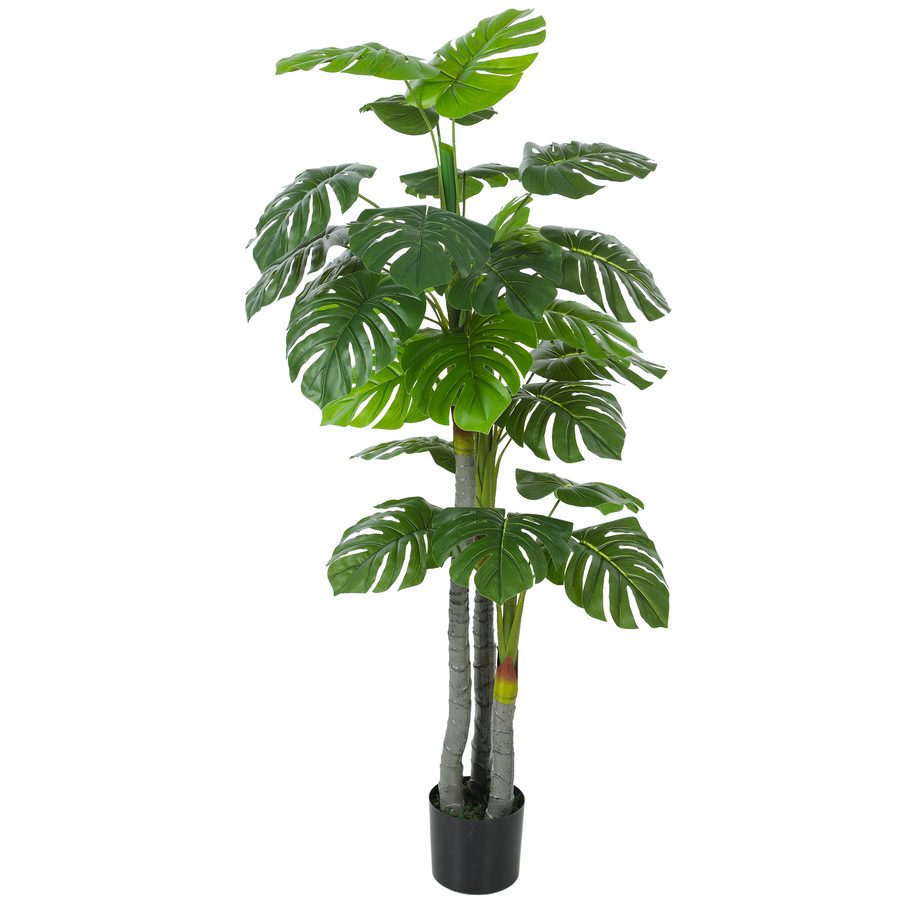 HOMCOM Künstliche Monstera-Pflanze H.1,5 m Stamm & Äste Moos-Imitat Schildkrötenblätter Großer Realismus inkl. Topf   Aosom von HOMCOM