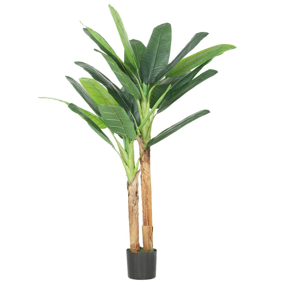 HOMCOM Künstlicher Bananenbaum 150 cm, dekorative Kunstpflanze mit Topf und 2 Stämmen, zur Innendekoration, Zuhause, Büro, Wohnzimmer, Grün   Aosom von HOMCOM