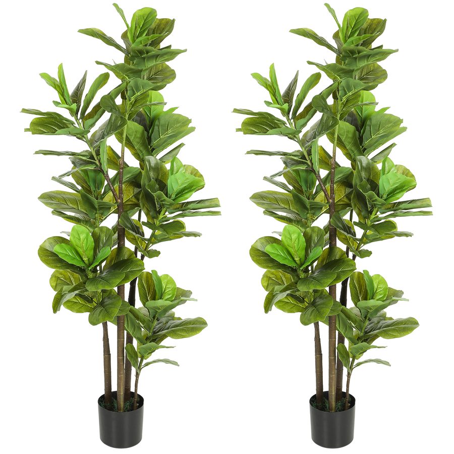 HOMCOM 2er-Set künstliche Zimmerpflanzen 150 cm, Geigenfeige mit Zementtopf, 120 realistische Blätter, grüner Deko-Baum für Zuhause, Büro, Wohnzimmer, Schlafzimmer   Aosom von HOMCOM