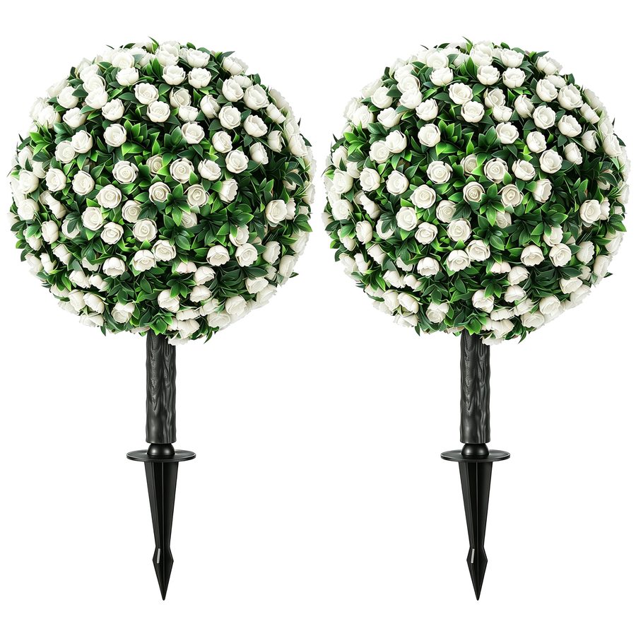 HOMCOM Künstliche Rosenkugeln 2er-Set 55 cm, UV-beständige Kunstpflanze Künstliche Pflanzen mit 306 weißen Rosen und Erdspieß für Wohnzimmer Schlafzimmer Büro Garten   Aosom von HOMCOM