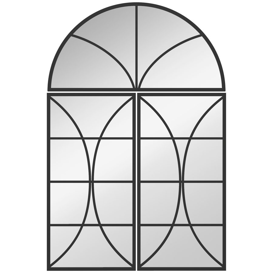 HOMCOM Wandspiegel Bogen 80 x 120 cm, 3-teiliges Set, dekorativer Fenster-Spiegel, bruchsicheres gehärtetes Glas, Metallrahmen, für Wohnzimmer, Schlafzimmer, Flur, Schwarz   Aosom von HOMCOM