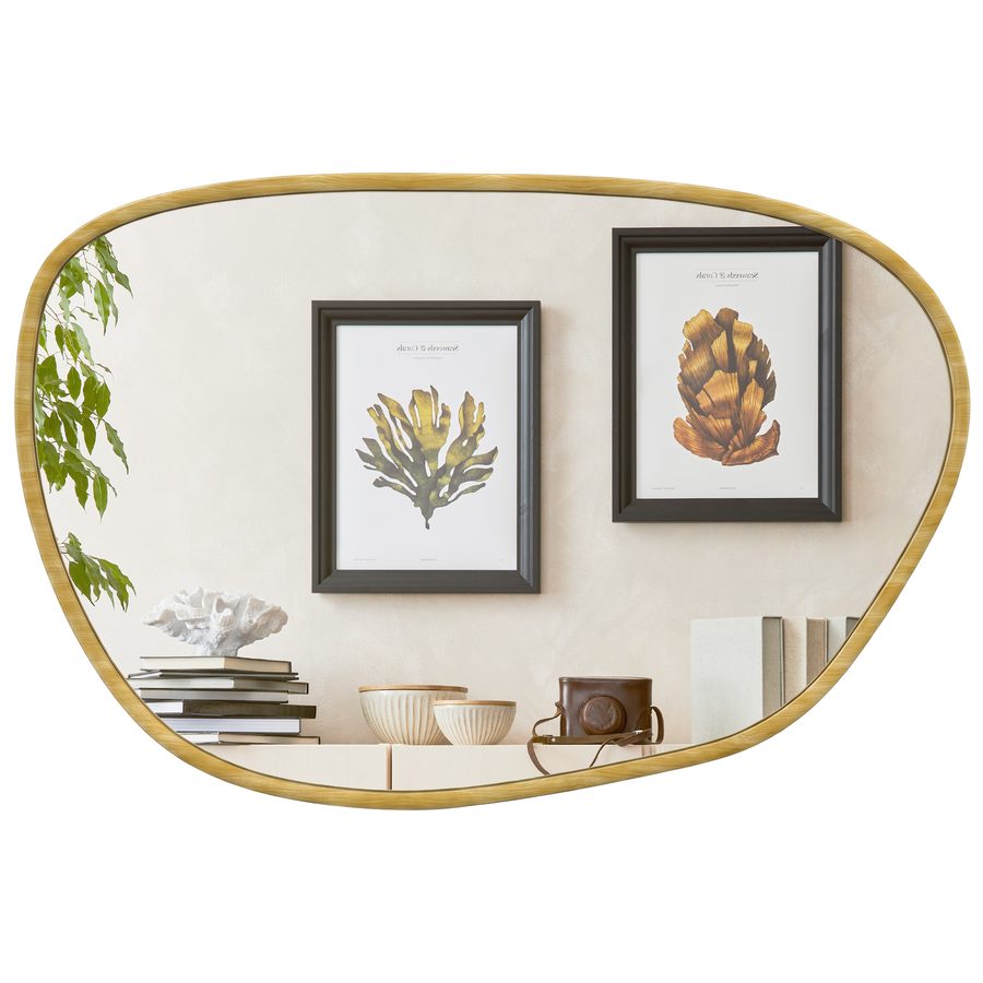 HOMCOM Wandspiegel, dekorativer asymmetrischer Spiegel 90 x 60 cm aus gehärtetem Glas, für Bad, Schlafzimmer, Wohnzimmer, Flur, natur   Aosom von HOMCOM