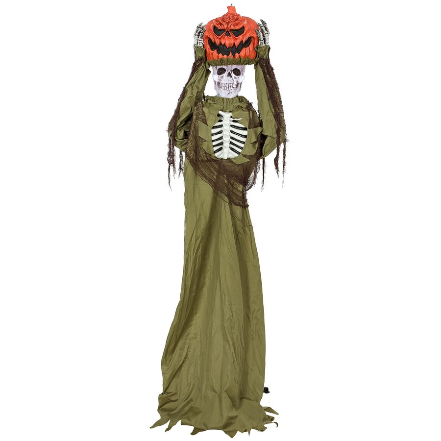 HOMCOM 173 cm Halloween Animierte Pop-up-Kürbis-Skelett Deko mit Sound- und Berührungsaktivierung, Licht, Lebensgroß Skelett Halloween Dekoration für Indoor, Outdoor, Rasen, Hof   Aosom von HOMCOM