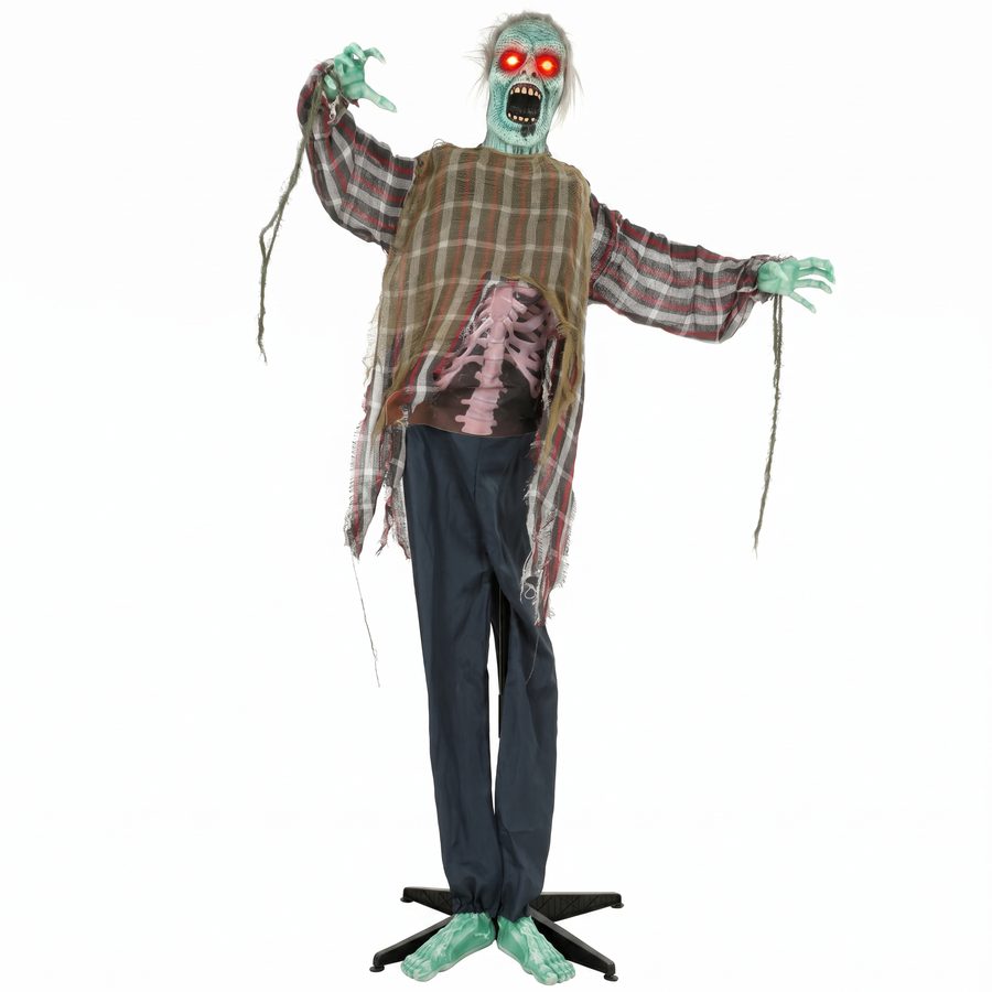 HOMCOM 170 cm Animierter Halloween-Zombie in Lebensgröße mit Sound- und Berührungsaktivierung, Leuchtenden Augen, Halloween-Deko für Innen & Außen, für Geisterhaus & Party   Aosom von HOMCOM