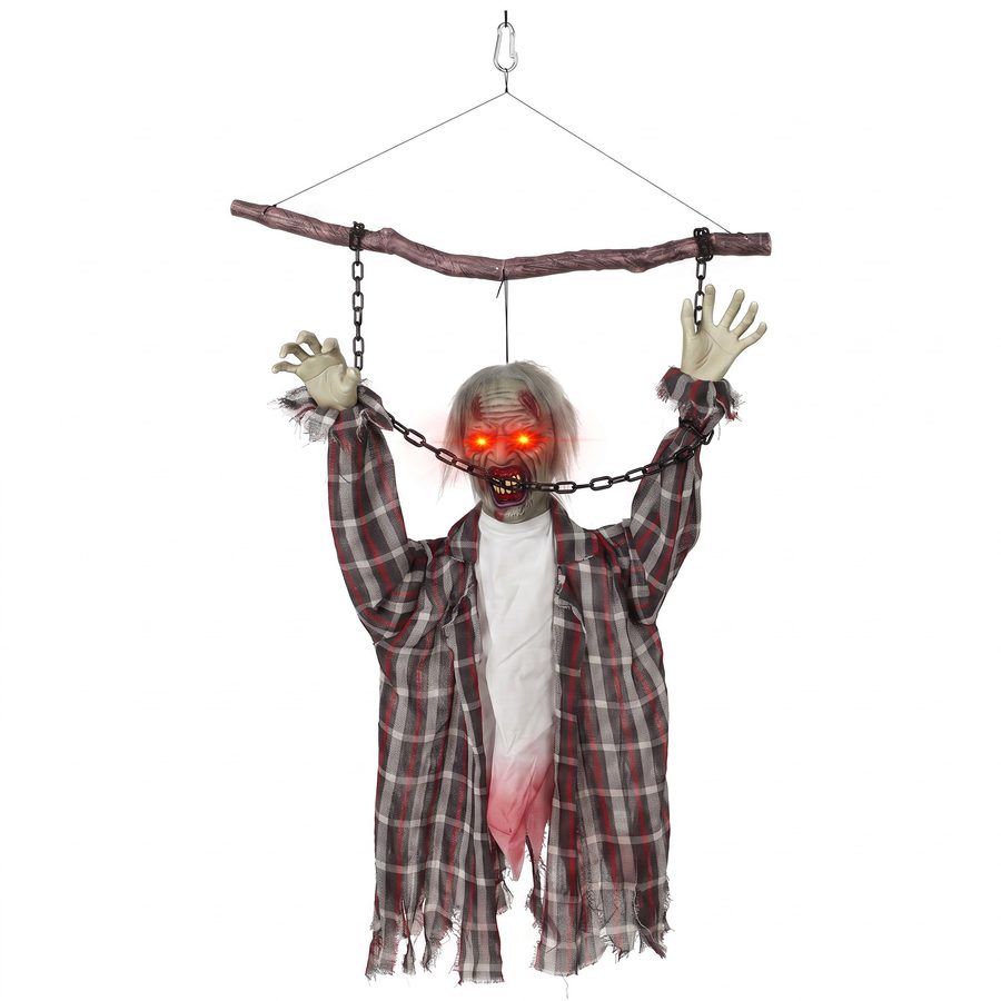 HOMCOM 110 cm Halloween Animierte Hängende Ketten-Zombie Deko mit Rote Leuchtenden Augen, Sound- und Berührungsaktivierung, Halloween Dekoration für Indoor, Outdoor, Hof, Rasen   Aosom von HOMCOM