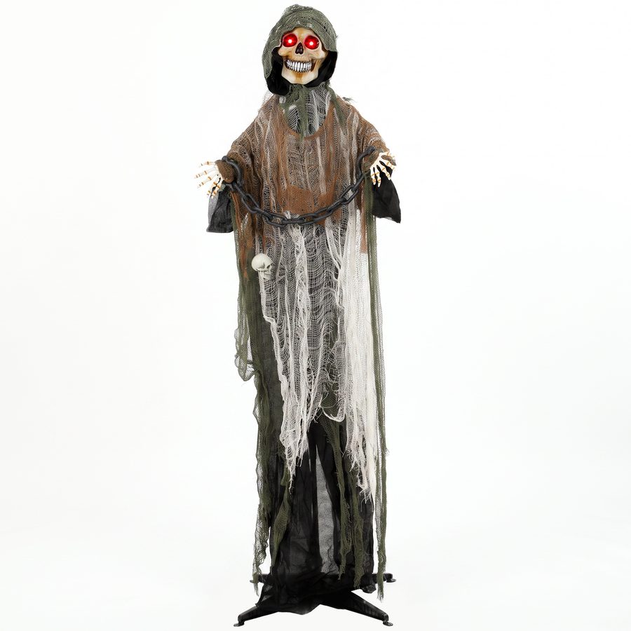 HOMCOM 170 cm Halloween Animierte Sensenmann Deko Lebensgroß mit Leuchtenden Augen, Sound- und Berührungsaktivierung, Beweglichen Händen/Kopf Halloween Dekoration für Indoor, Outdoor, Hof, Rasen   Aosom von HOMCOM