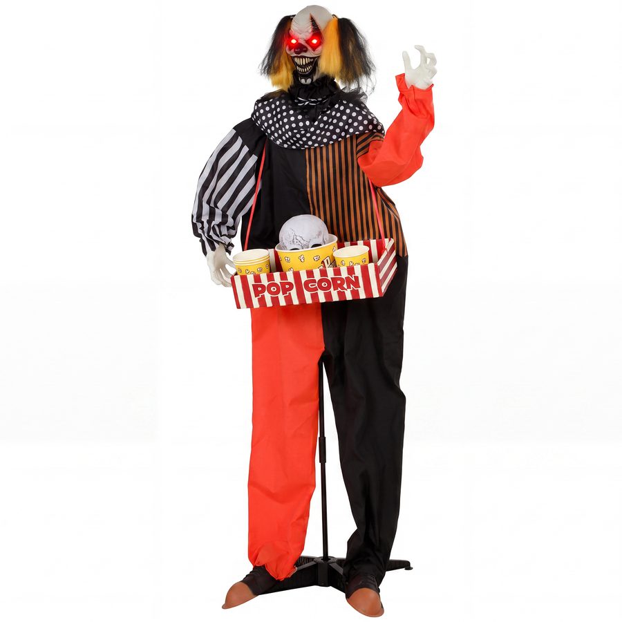 HOMCOM Animierter Halloween-Popcorn-Clown, 180 cm, Lebensgroß, mit Hochschnellendem Kopf, Grusel-/Jahrmarktmusik und leuchtenden Augen, per Sound/Berührung Aktiviert für Indoor, Outdoor   Aosom von HOMCOM
