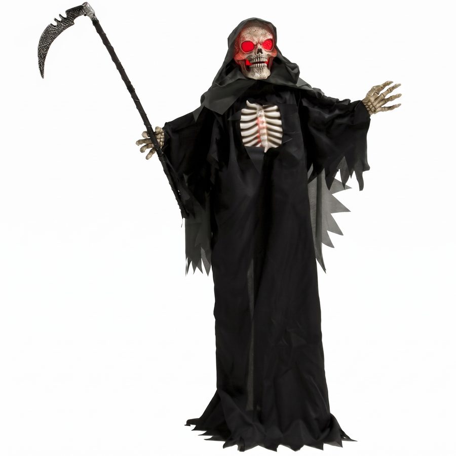 HOMCOM 170 cm Halloween Animierte Sensenmann Deko mit Sound- und Berührungsaktivierung, leuchtenden Augen und Brustkorb, lebensgroß Halloween Dekoration für Indoor, Outdoor, Rasen, Hof   Aosom von HOMCOM