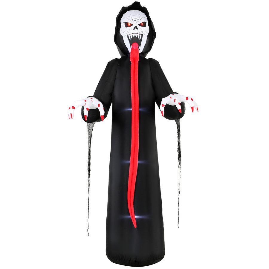 Outsunny Aufblasbares Halloween-Skelett, 310 cm, Halloweendekoration mit langer Zunge und LED-Beleuchtung, gruselige Deko Halloweendeko mit Tragetasche für Garten, Hof, Innen- und Außenbereich   Aosom von Outsunny