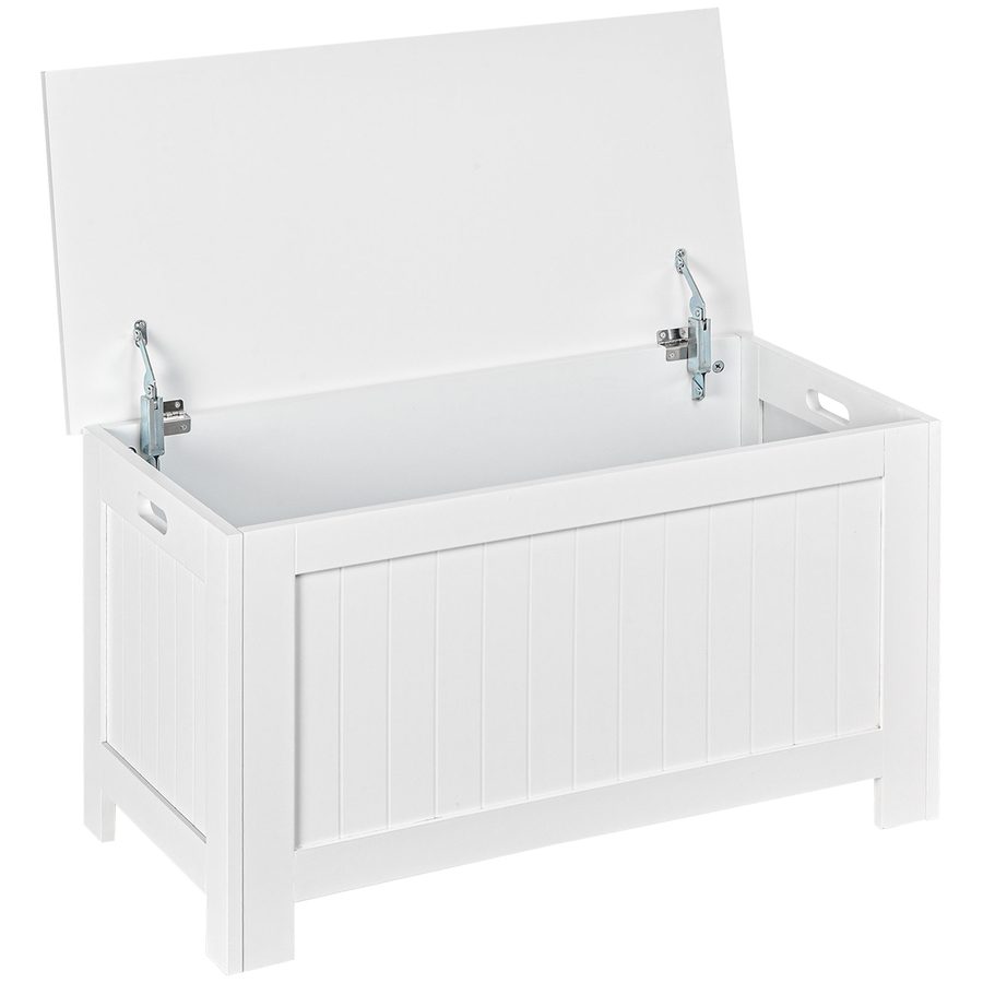 HOMCOM Truhe, Aufbewahrungsbox, Auflagenbox mit Griff, Gerätetruhe mit Deckel, Holzwerkstoff, Weiß, 81 x 40 x 46 cm   Aosom von HOMCOM