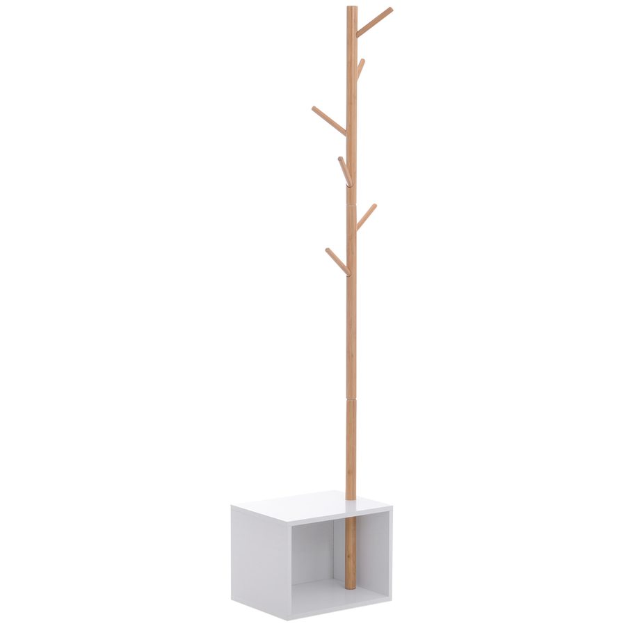 HOMCOM Garderobenständer Kleiderhaken Garderobe mit Sitzbank Stauraum Baum-Design Zweige 6 Haken Bambus Weiß Natur 40 x 30 x 180 cm   Aosom von HOMCOM