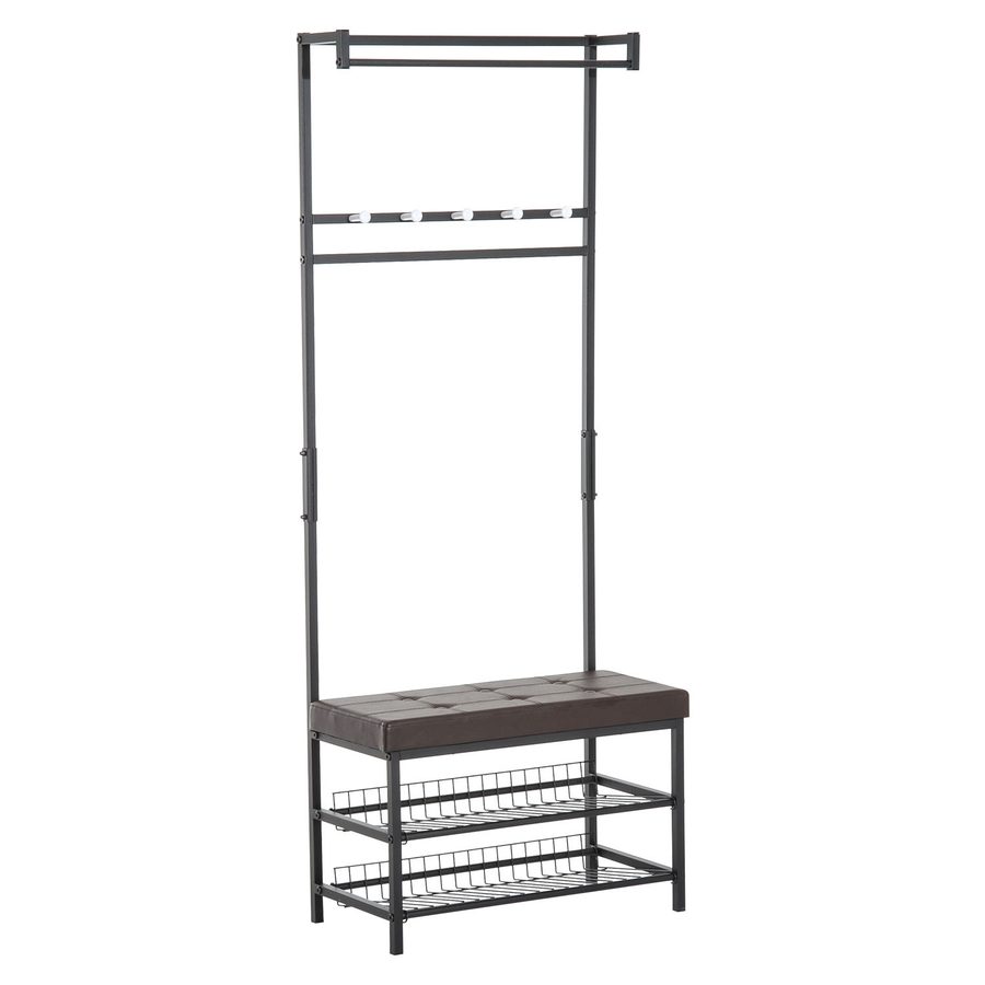 HOMCOM Garderobenständer mit Bank Kleiderständer Schuhregal Metall 2 Schuhablagen Sitzfläche 72,5x35x180cm für Flur & Eingangsbereich   Aosom.de von HOMCOM