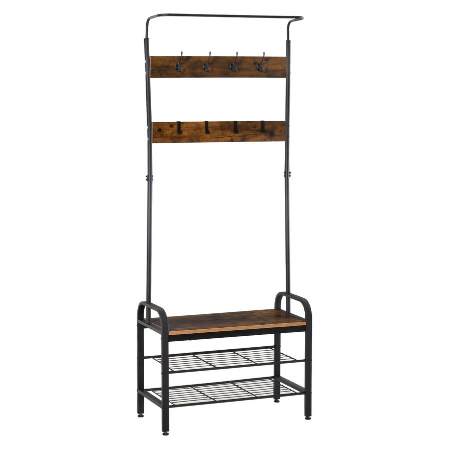 HOMCOM Garderobenständer mit Schuhregal Kleiderständer 8 Haken 2 Ablagen MDF Schwarz 72 x 34 x 185 cm für Flur & Diele   Aosom.de von HOMCOM