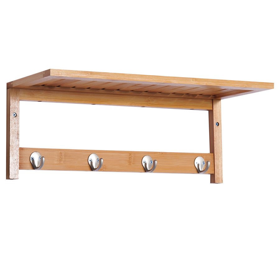 HOMCOM Wandgarderobe Garderobe mit 4 Haken Ablage, Wandmontage platzsparend Garderobenpaneel 5 kg belastbar, für die Wand Flur Schlafzimmer 50 x 16 x 17,5 cm Naturholz   Aosom von HOMCOM