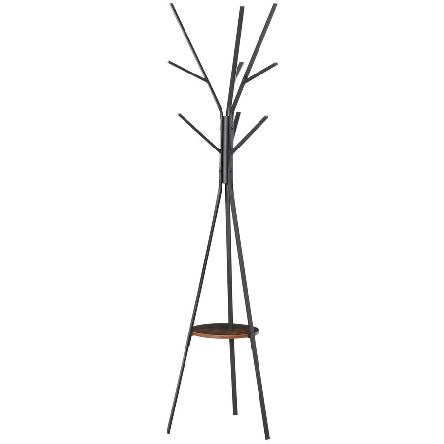 HOMCOM Garderobenständer  Kleiderständer mit 8 Haken & Ablage, Standgarderobe für Kleidung, Hüte, Taschen, Metall, Braun, 45x45x180cm  Aosom von HOMCOM