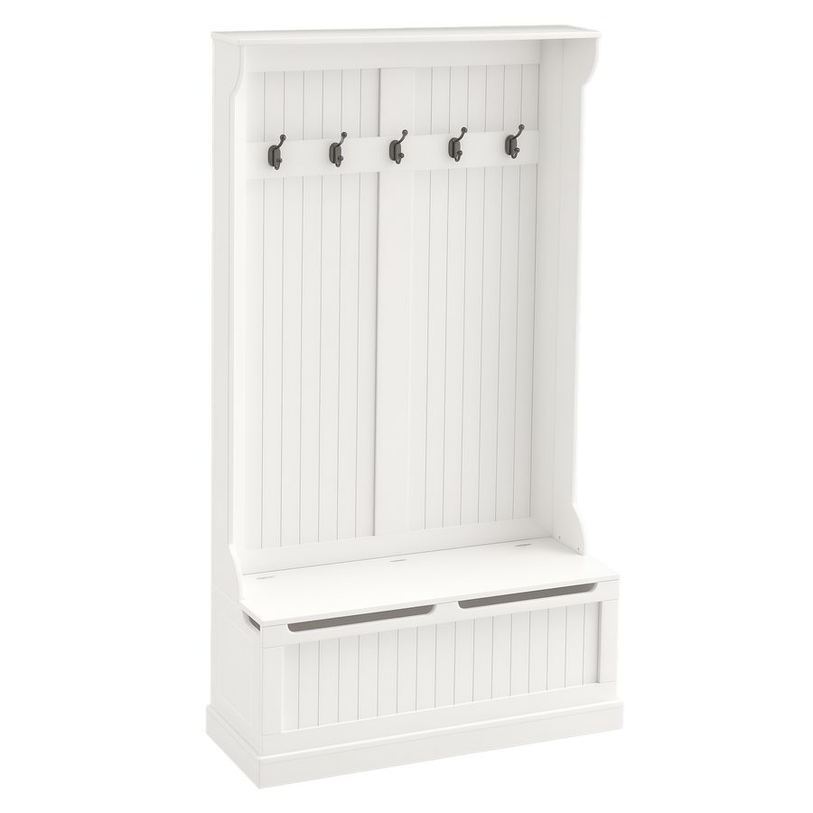 HOMCOM Garderobenständer, Kleiderständer mit Haken, Garderobe mit Sitzbank, Stauraum für Eingangsbereich, Flur, Weiß, 96 x 34 x 179,7 cm   Aosom von HOMCOM
