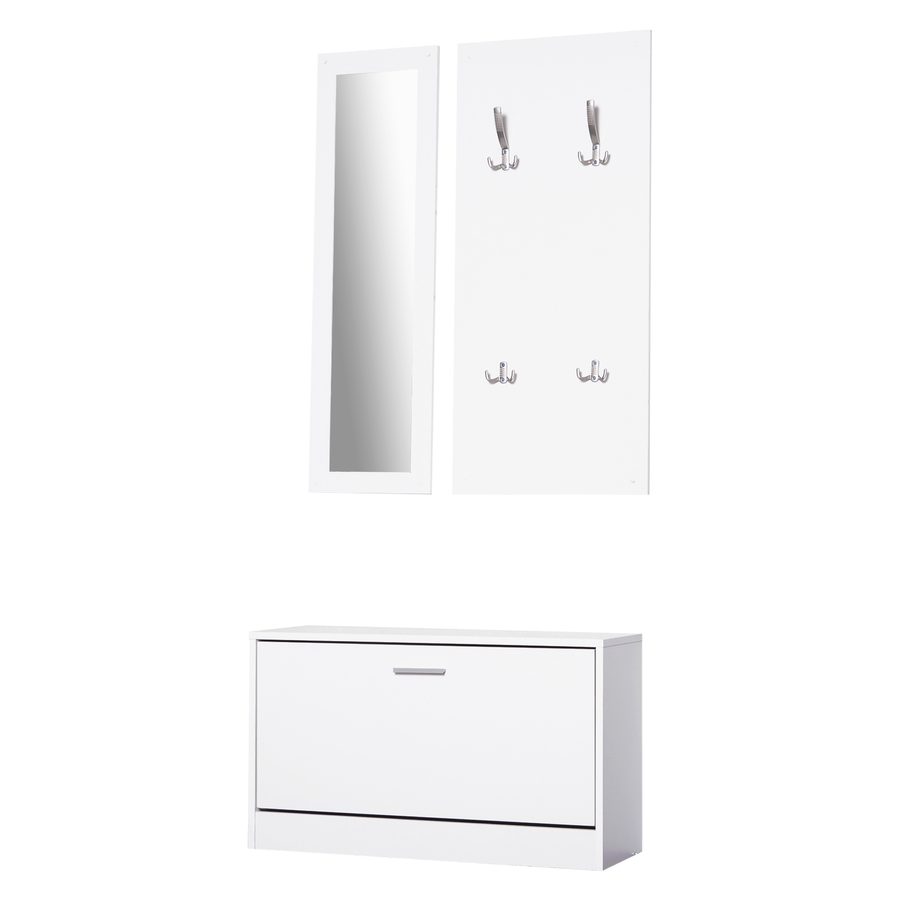 HOMCOM 3-teiliges Garderoben-Set Flurgaderobe mit Schuhschrank Garderobe Wandspiegel 4 Haken Weiß 30 x 100 cm (Spiegel)   Aosom von HOMCOM