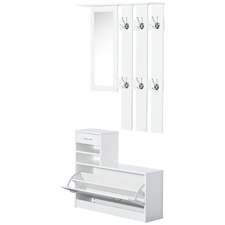 HOMCOM 3 in 1 Garderoben Set Garderobenpaneel Schuhschrank mit Spiegel 2 tlg Weiß   Aosom von HOMCOM