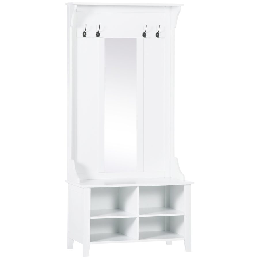 HOMCOM Garderobenständer mit Sitzbank Garderobenset Flurgaderobe 3-in-1 mit Schuhschrank Wandspiegel 4 Haken Weiß 80 x 40 x 170 cm   Aosom von HOMCOM