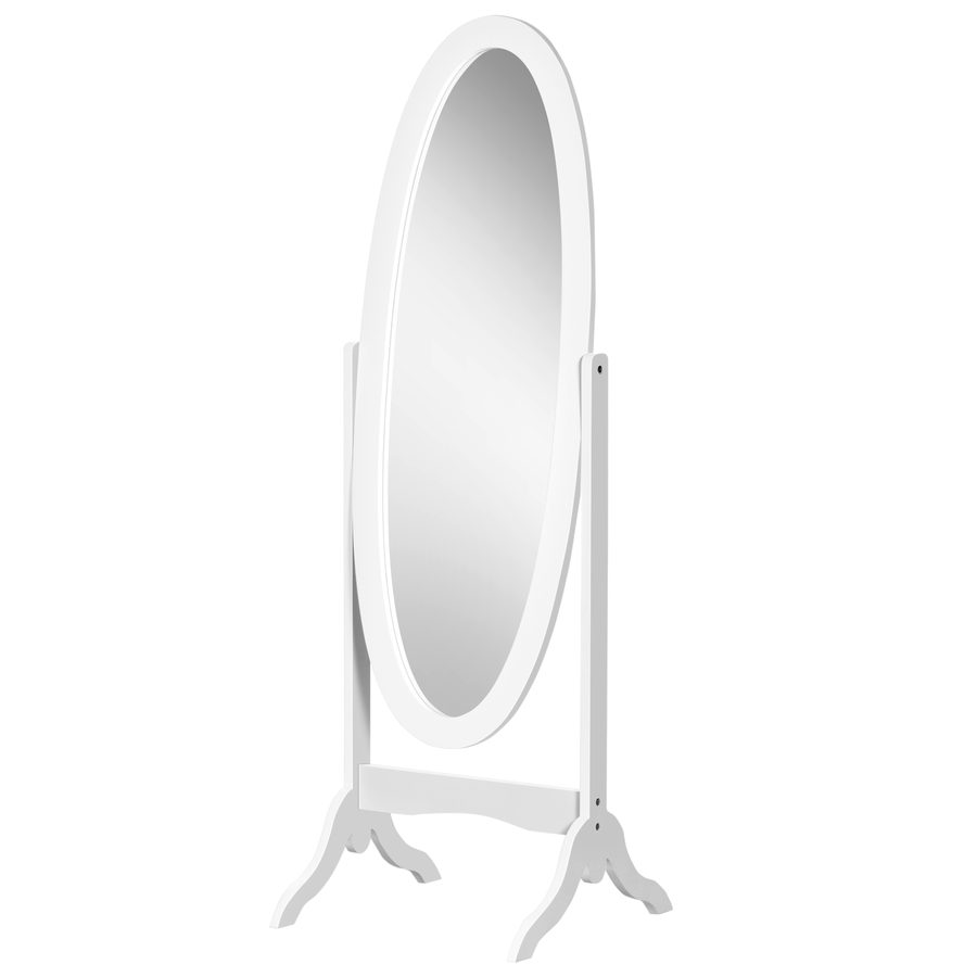 HOMCOM Ovaler freistehender Spiegel im Shabby Chic-Stil mit verstellbarer Neigung, Maße 48L x 46B x 147H cm - MDF Weiß   Aosom von HOMCOM