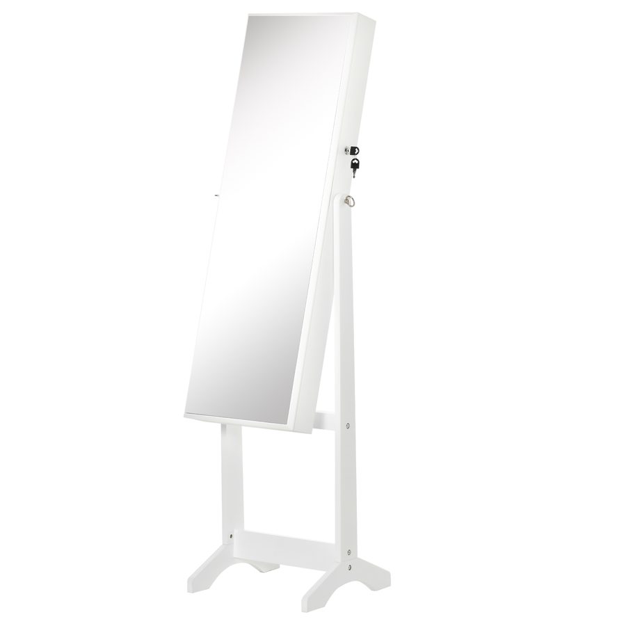 HOMCOM Schmuckschrank mit Standspiegel und vielfältiger Aufbewahrung verstellbare Neigung Schloss 46B x 36,5T x 151,5H cm in Weiß   Aosom von HOMCOM