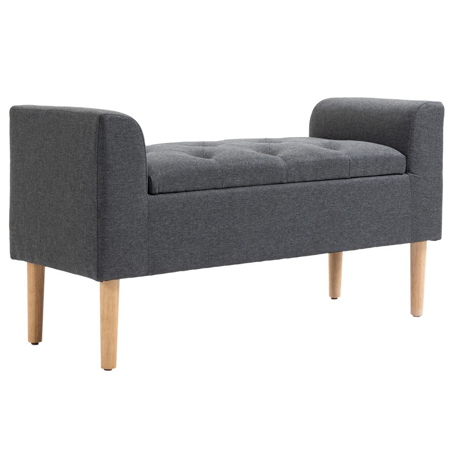 HOMCOM Bank mit Stauraumtruhe 2-in-1 Chesterfield-Design Gepolsterte Sitzfläche geschwungene Armlehnen Konische Beine aus Gummiholz Leinenoptik Grau   Aosom von HOMCOM