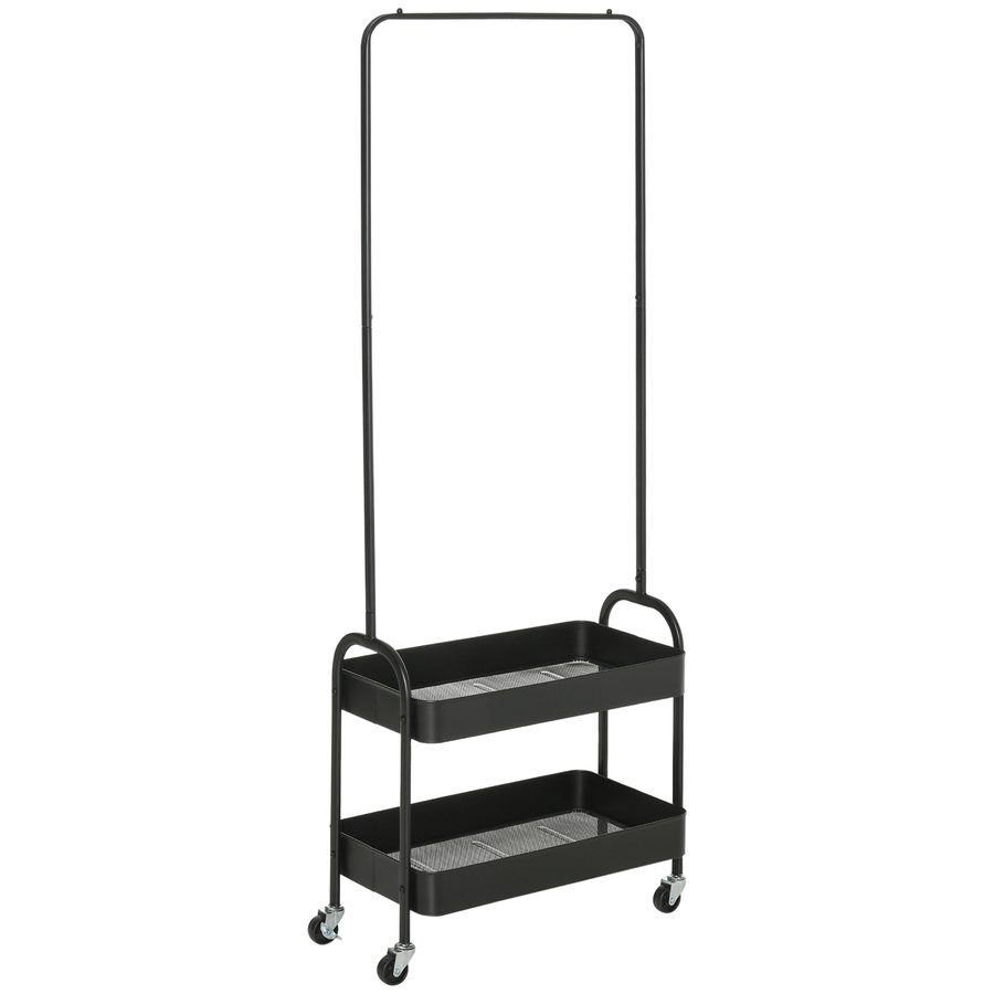 HOMCOM Kleiderständer auf Rollen, Garderobenständer mit Kleiderstange, Schuhablage, freistehende Garderobe aus Stahl, für Wohnzimmer, Schlafzimmer, bis 16 kg belastbar, Schwarz   Aosom von HOMCOM