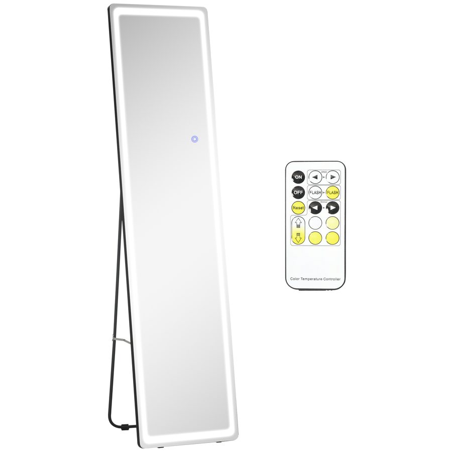 HOMCOM 2 in 1 Standspiegel mit LED-Beleuchtung, freistehend, Ganzkörperspiegel, Schminkspiegel Silber Schwarz, 40 x 37 x 156,5 cm   Aosom.de von HOMCOM