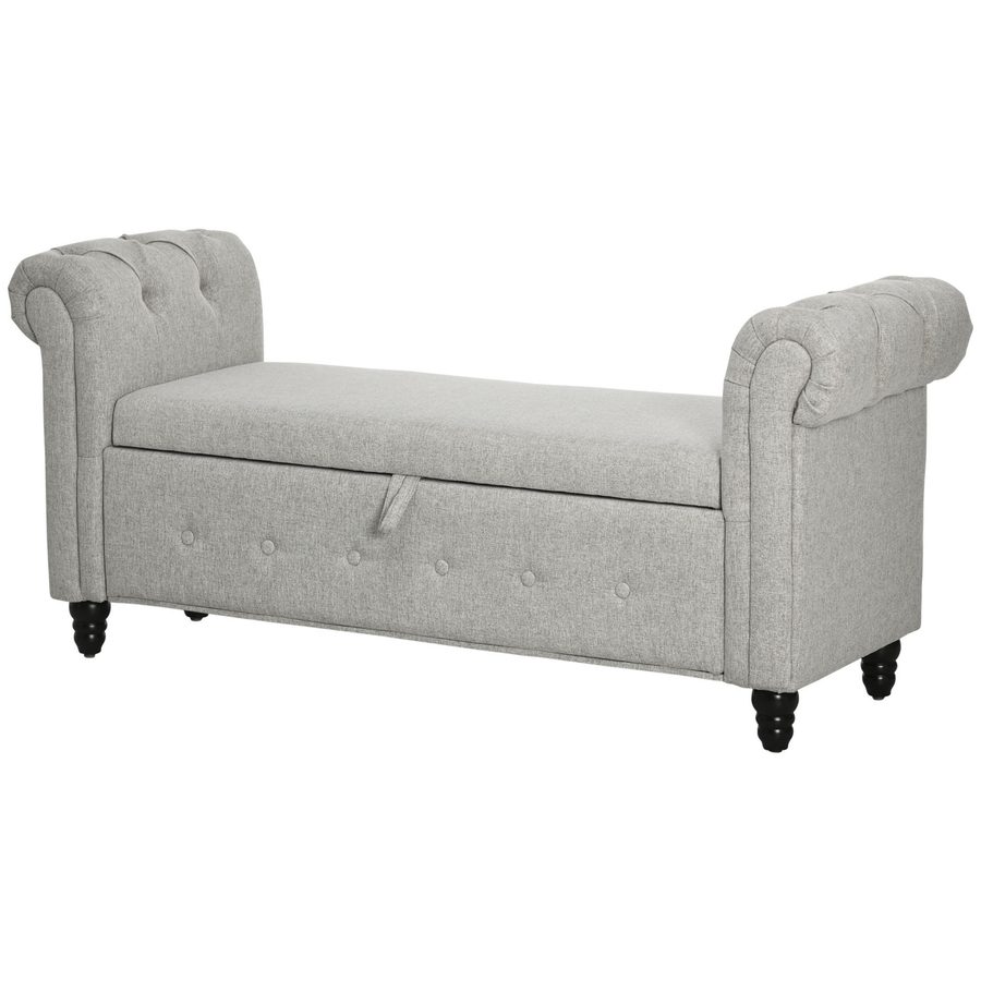 HOMCOM Aufbewahrungsbank Sitzbank Truhe 2-in-1 aus Leinenstoff mit Holzbeinen - 146,5 x 49 x 72 cm - Grau   Aosom von HOMCOM