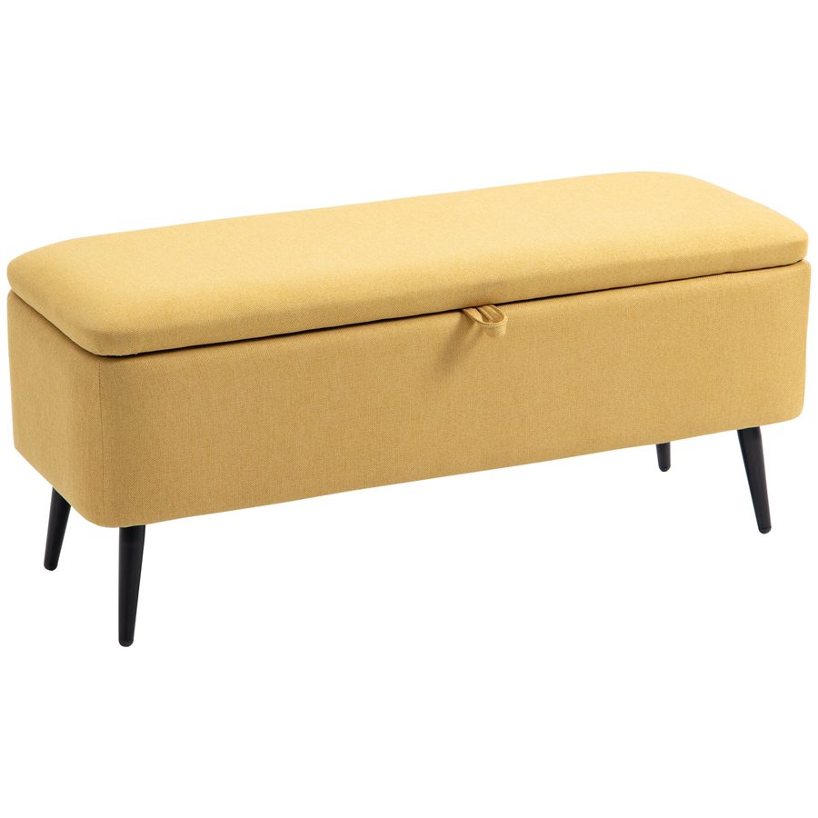 HOMCOM Sitzbank, Polsterbank mit Stauraum, Leinenoptik, Bettbank mit Stahlbeine für Wohnzimmer, Flur, Schlafzimmer, bis 150 kg belastbar, 101 x 38,5 x 44,5 cm, Gelb   Aosom von HOMCOM